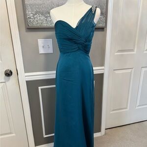 Belsoie Teal One-Shoulder Dress